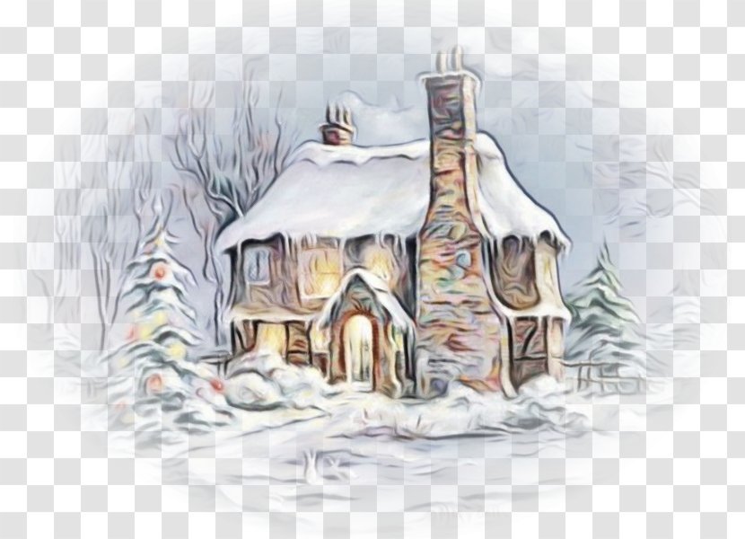 Hut House Winter Sketch Cottage - Watercolor Paint Home Transparent PNG