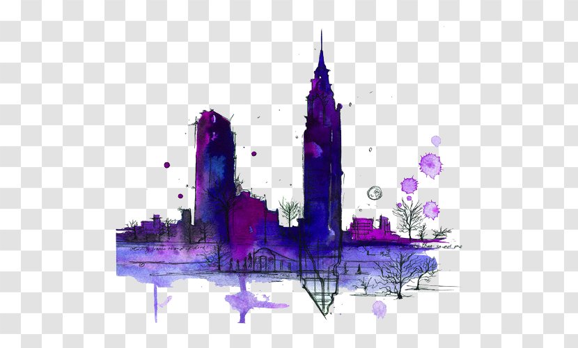 New York City Watercolor Painting Drawing Skyline - Printmaking - Sky Transparent PNG