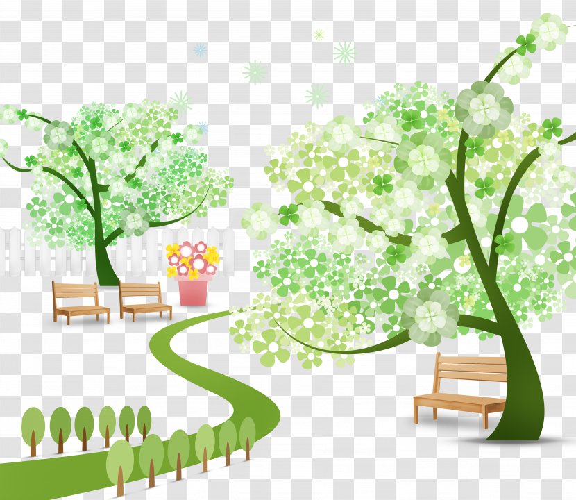 Park Cartoon Illustration - Rgb Color Model - Green Trees Small Fresh Transparent PNG