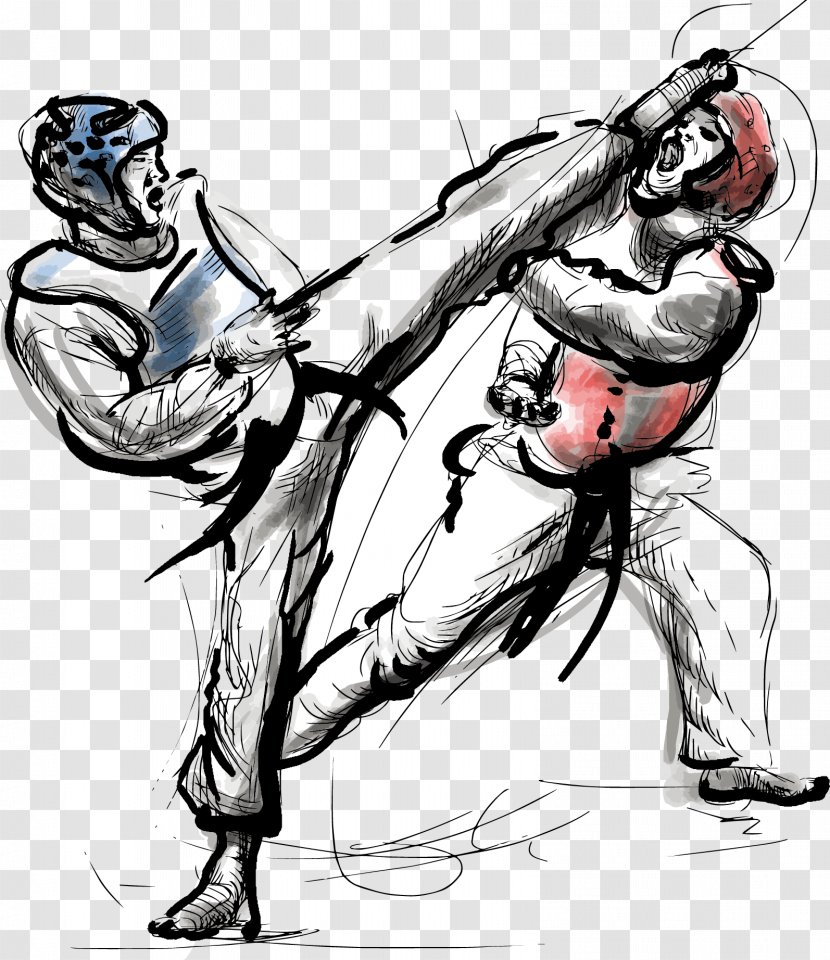 Taekwondo Drawing Euclidean Vector Illustration - Art - Fighting Transparent PNG