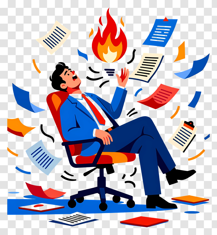 Office Worker With Fiery Paperwork Transparent PNG