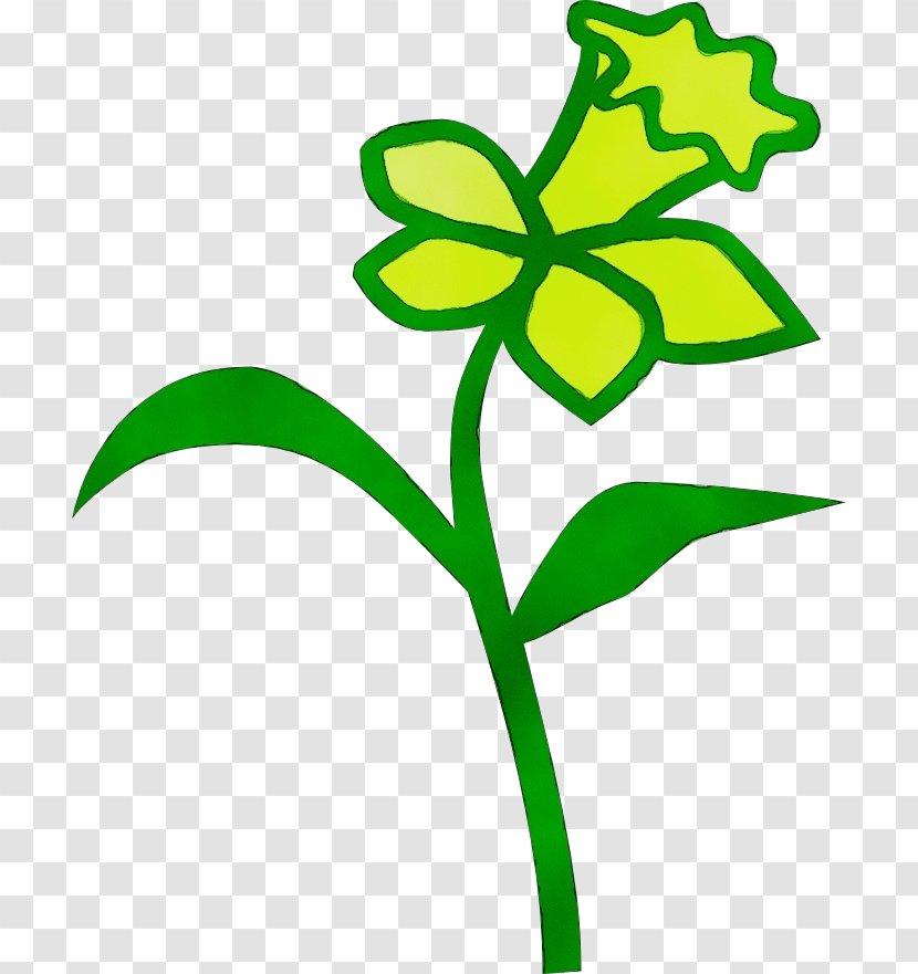 Green Clip Art Leaf Plant Pedicel - Watercolor - Flowering Stem Transparent PNG
