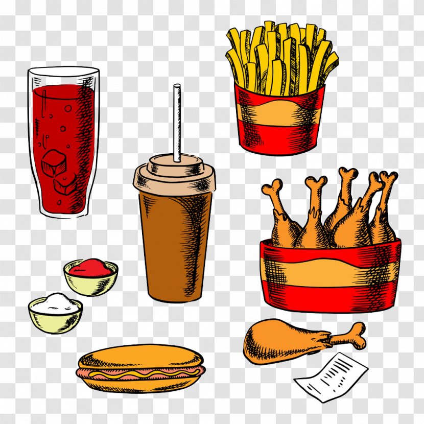 French Fries Fast Food Hamburger Fried Chicken Take-out - Junk - Painted And Cola Pictures Transparent PNG