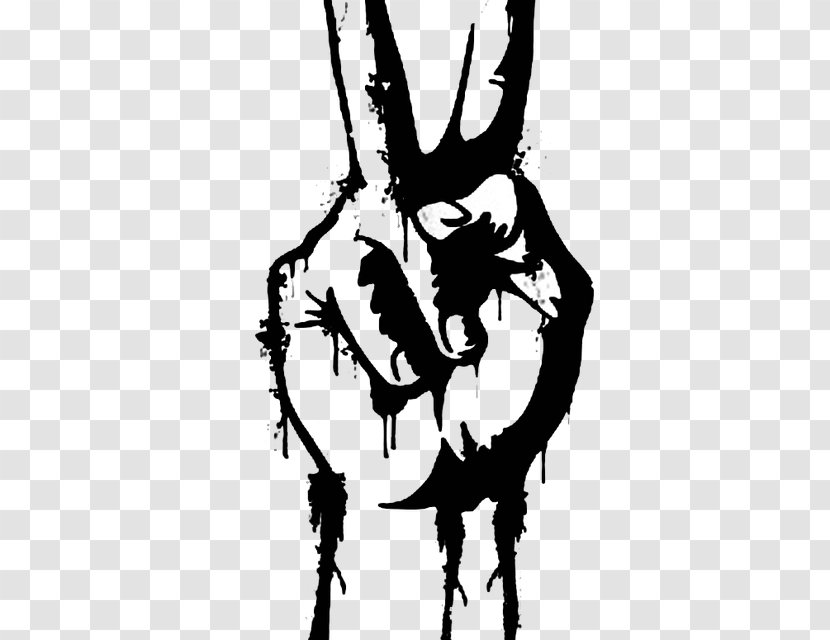 V Sign Peace Symbols Clip Art Drawing Image - Black - Hand Transparent PNG
