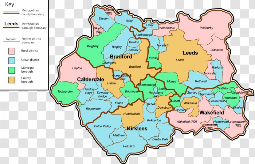 Calderdale Ossett Keighley Metropolitan County Map - West Yorkshire Transparent PNG