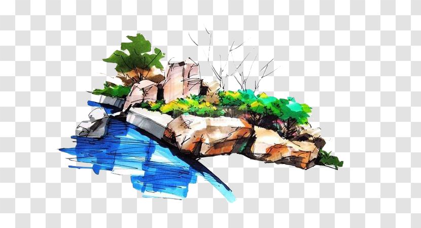 Landscape Rock Garden Illustration - Formation Of Rocks - Painted Transparent PNG