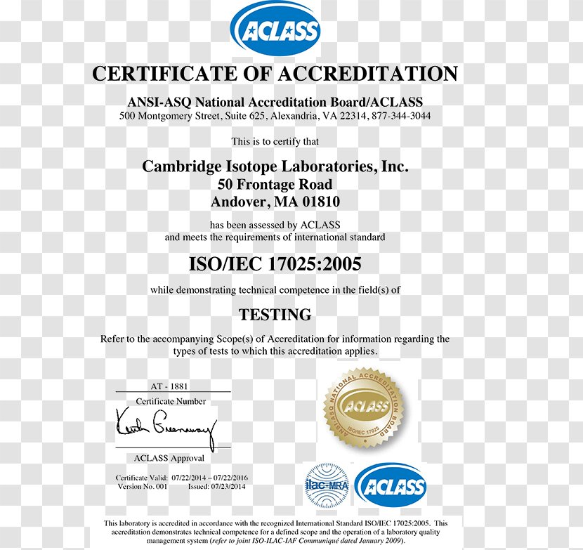 ISO/IEC 17025 Laboratory Certification And Accreditation - Certificate Of Participation Transparent PNG