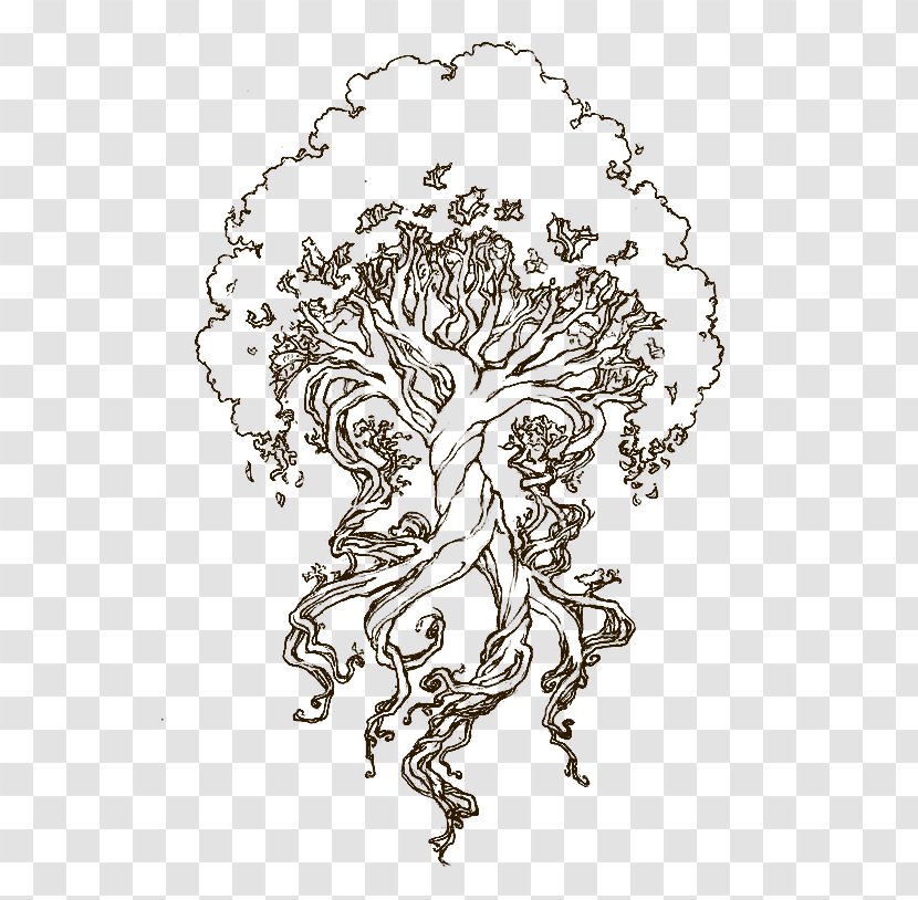 Yggdrasil Drawing Sketch Coloring Book Tree Of Life - Plant - Celtic Transparent PNG