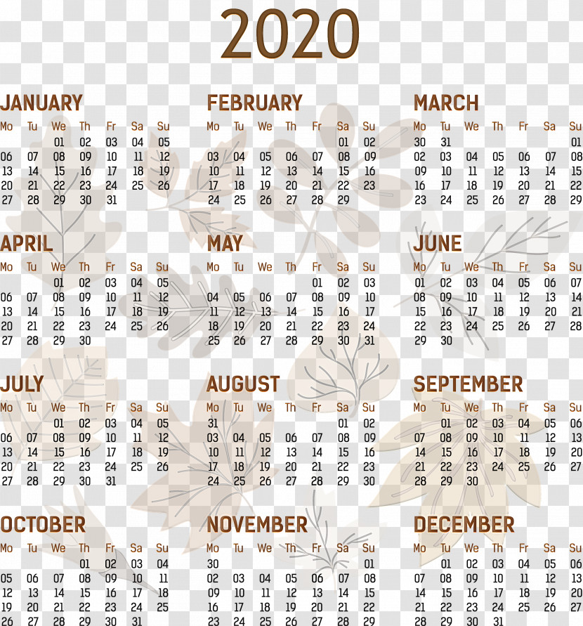 2020 Yearly Calendar Printable 2020 Yearly Calendar Template Full Year Calendar 2020 Transparent PNG