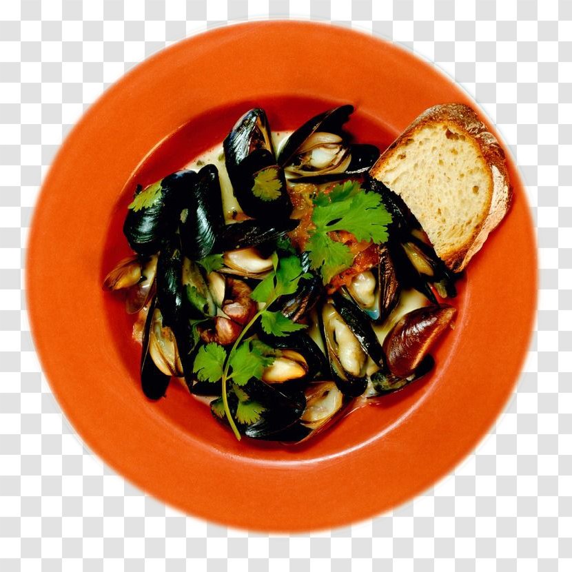 Seafood Mussel Clam Oyster Raw Foodism - Vegetarian Food - Toast And Orange Plate Inside Transparent PNG