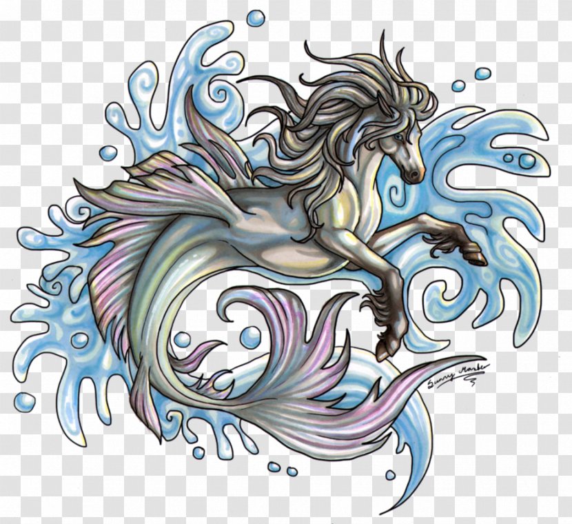 Seahorse Poseidon Hippocampus Drawing - Temporary Tattoo Transparent PNG