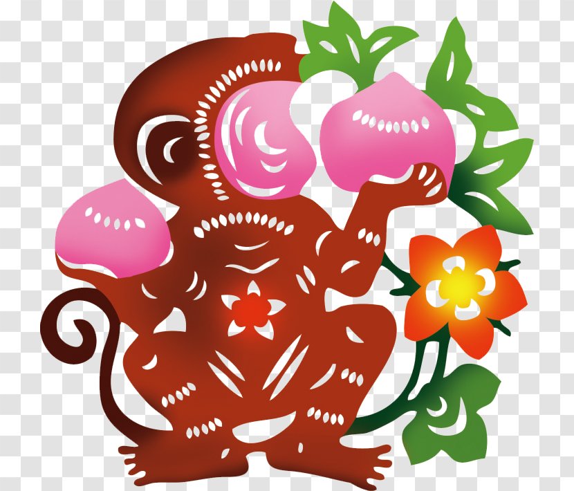 Monkey Chinese New Year Earthly Branches Papercutting - Petal - Paper-cut Style Zodiac Transparent PNG