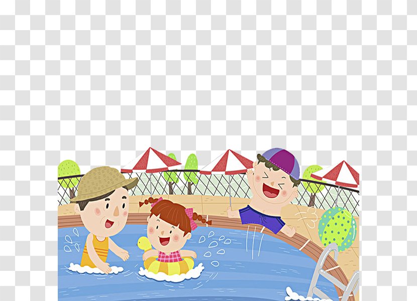 Swimming Pool Child Cartoon Illustration - Art - A Who Learns To Swim Transparent PNG