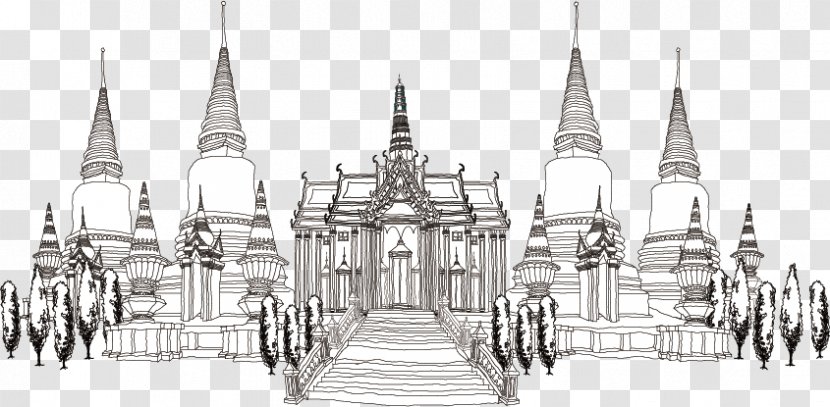 Thailand Trip Color Silhouette - Black And White - Painted Building Transparent PNG