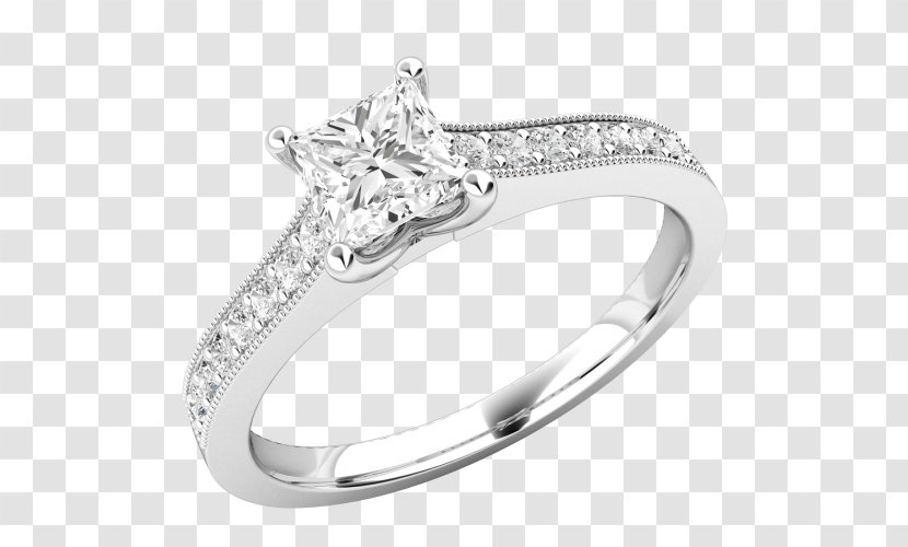 Wedding Ring Princess Cut Diamond - Silver Transparent PNG