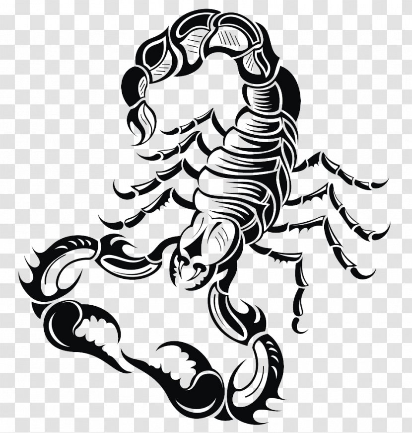 Scorpion Drawing Royalty-free Clip Art - Monochrome Photography - Hand-painted Cartoon Tattoo Transparent PNG