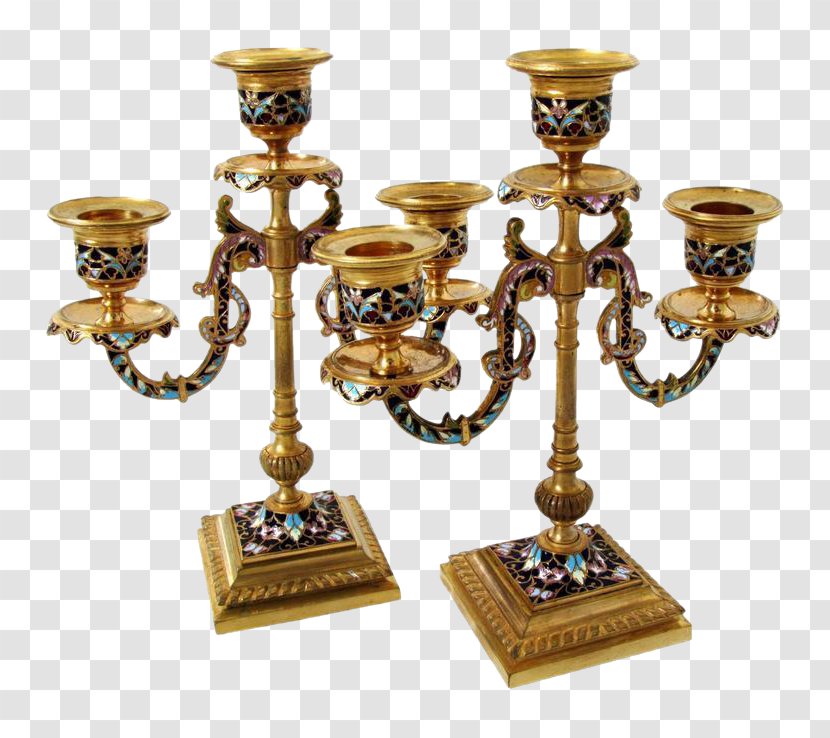 Brass Candelabra Candlestick Champlevé Ormolu - Lead Glass - Bronze Ding Transparent PNG
