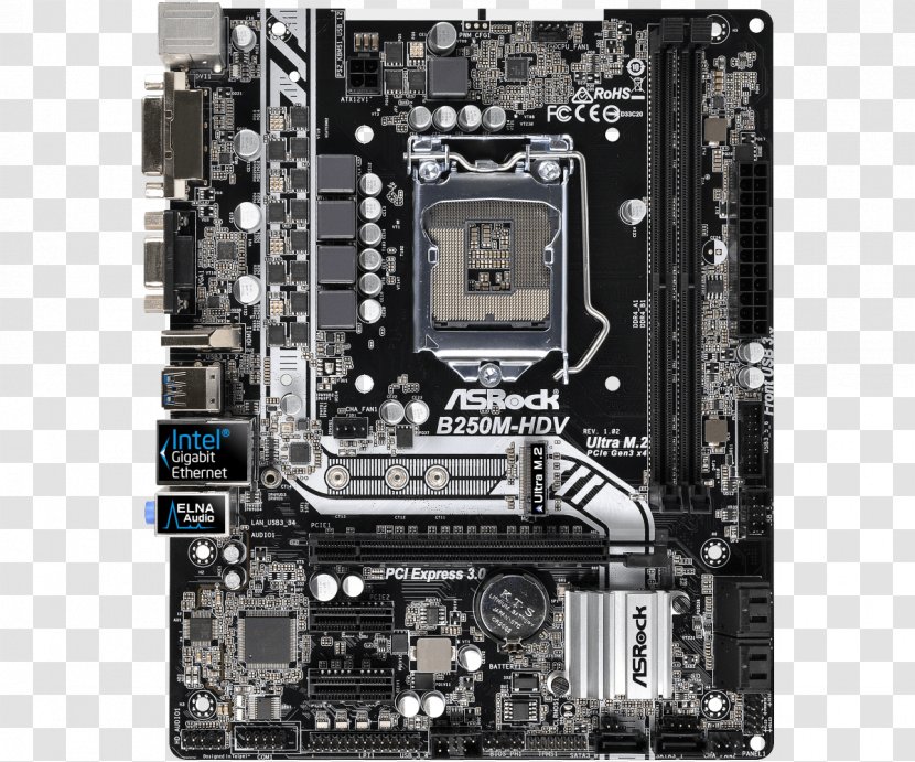 Intel LGA 1151 MicroATX Motherboard ASRock B250M Pro4 - Computer Accessory Transparent PNG