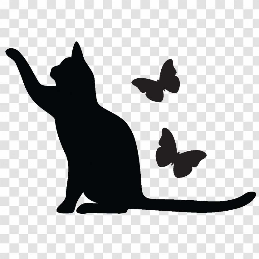 Black Cat Kitten Sticker Whiskers Transparent PNG