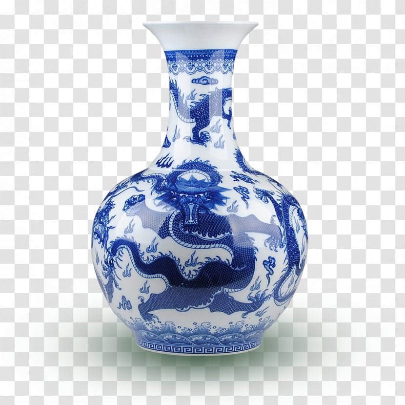 Jingdezhen Vase Porcelain Ceramic Blue And White Pottery - Floor Transparent PNG