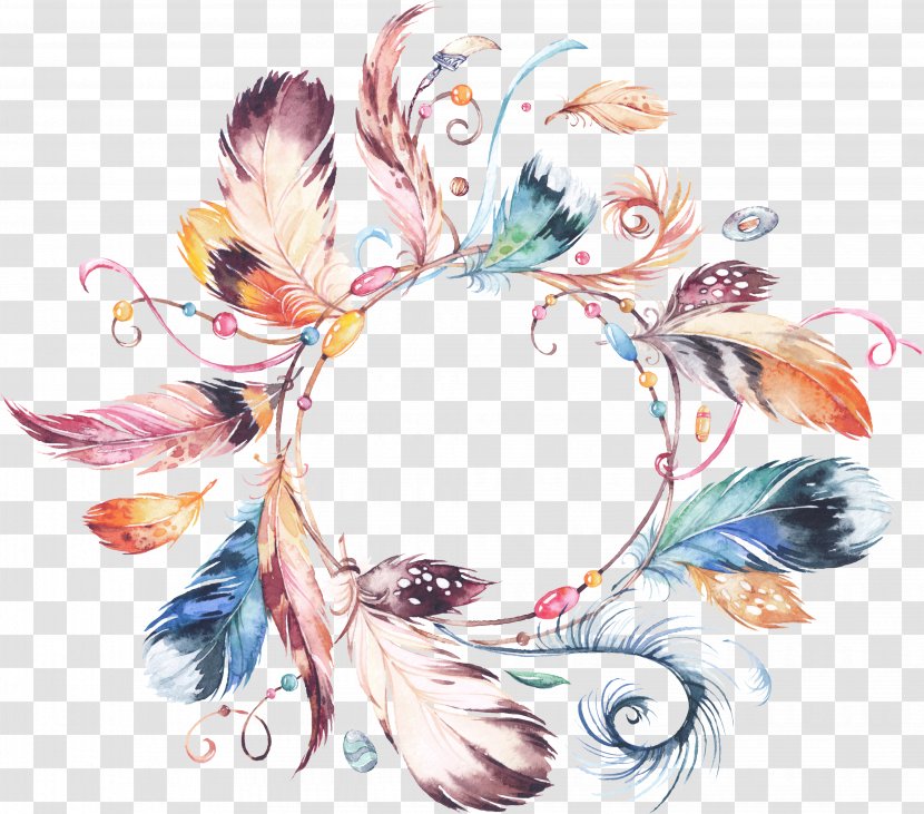 Wedding Invitation Wreath Watercolor Painting Flower Bouquet Clip Art - Vertebrate - Hand-painted Tribal Ornaments Garland Necklace National Wind Transparent PNG