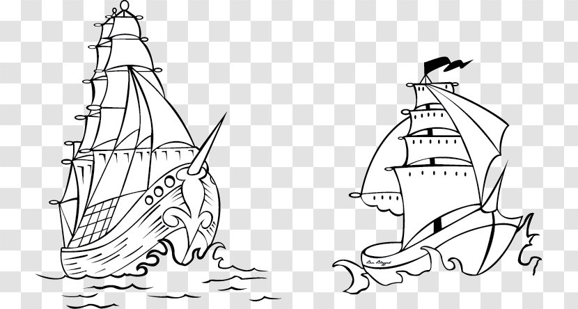 Tattoo Ship Drawing Sailboat - Monochrome Transparent PNG