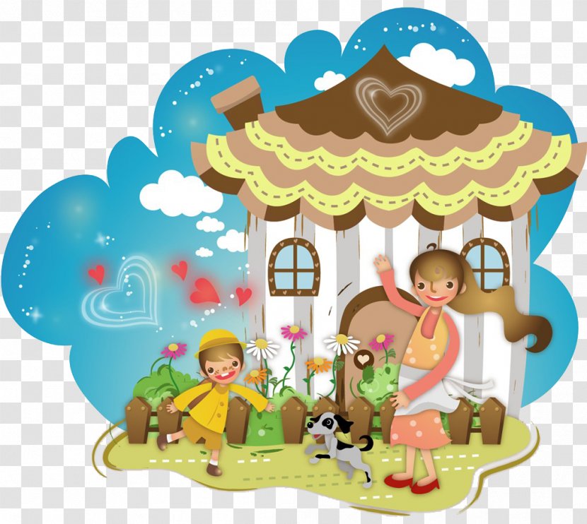 Child Cartoon Family Illustration - Play - Mother And In The Yard Transparent PNG