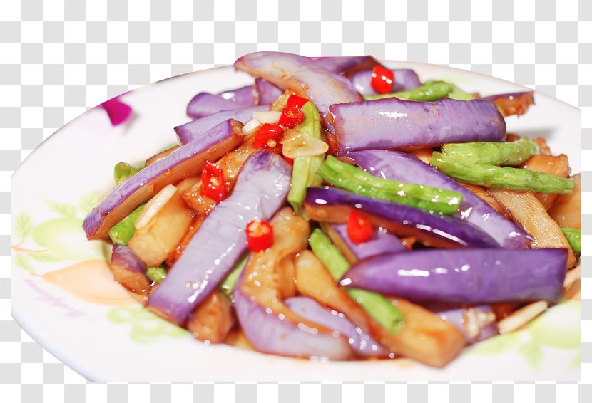 Sweet And Sour Side Dish Vegetable Fried Eggplant With Chinese Chili Sauce - Beans Transparent PNG