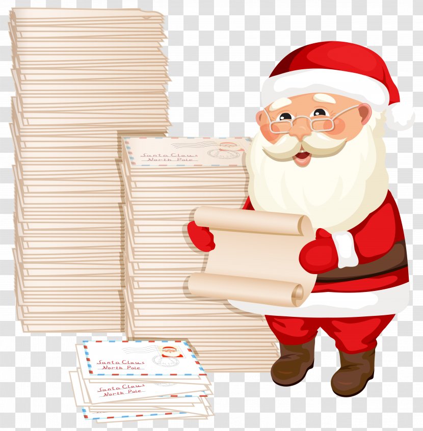 Santa Claus Gift Reading Illustration - Royalty Free - With Letters Clipart Image Transparent PNG