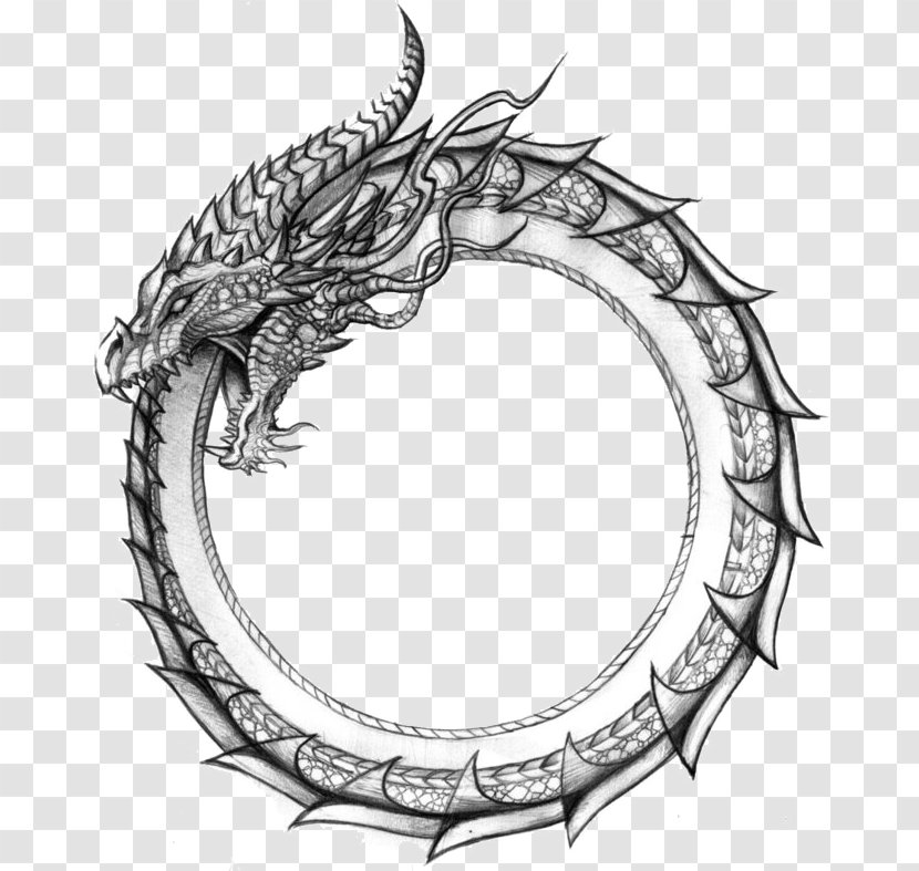 Ouroboros Dragon Symbol Jörmungandr Snake - Black And White - Tattoo Transparent PNG