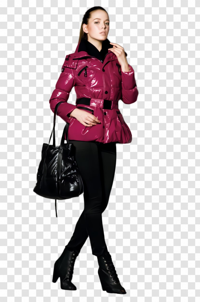 Clothing Jacket Coat Leather Outerwear - Magenta - Shoulder Transparent PNG