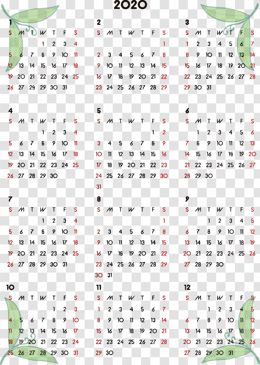 2020 Printable Calendar Transparent PNG