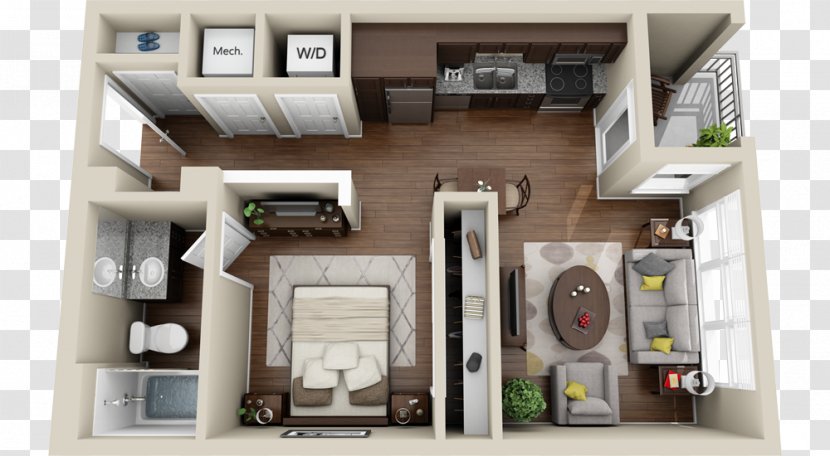Studio Apartment House Plan 3D Floor - Products Renderings Transparent PNG