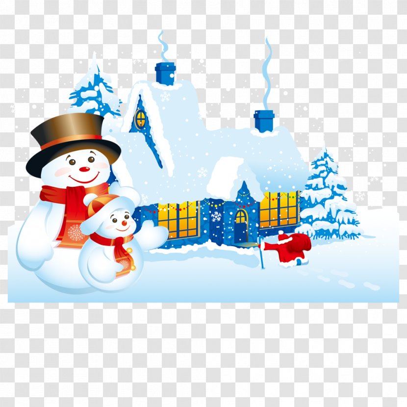 Cartoon Christmas House And Snowman - Stock Photography - Animation Transparent PNG
