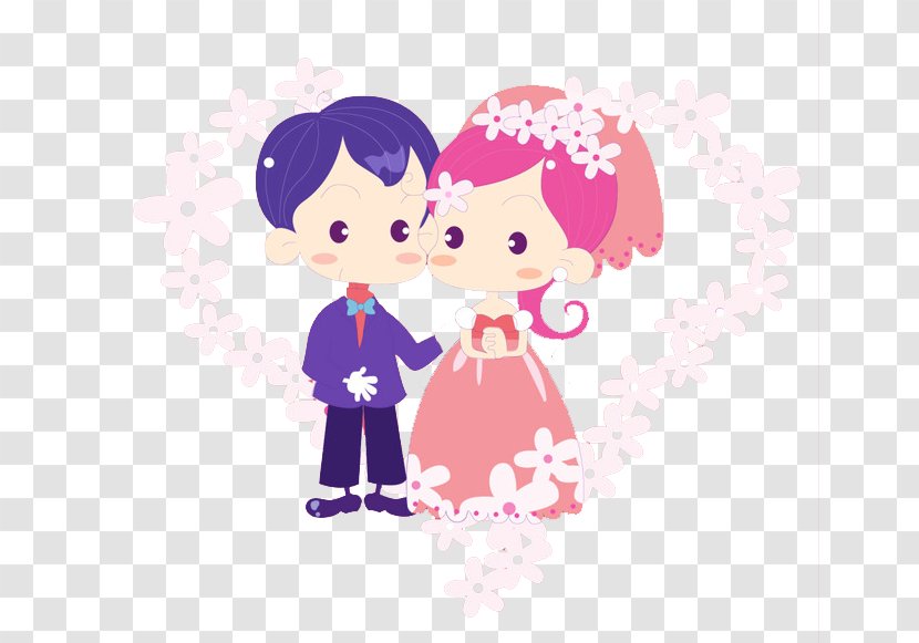 Wedding Invitation Marriage Cartoon - Cute Bride And Groom Transparent PNG