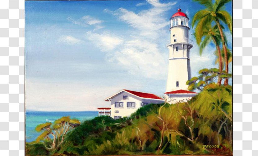 Diamond Head Lighthouse Painting Kalihiwai Beach Transparent PNG