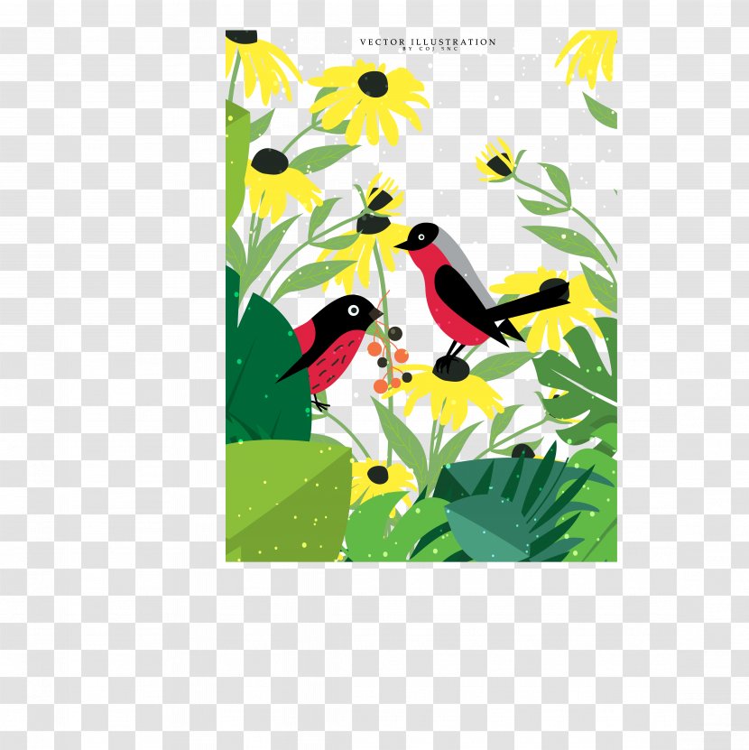 Bird Wildlife Drawing Icon - Beak - Birds In The Flowering Bush Transparent PNG