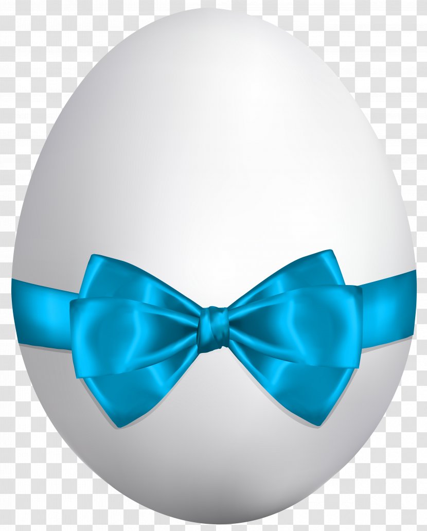 Easter Bunny Egg Clip Art - Aqua - White With Blue Bow Image Transparent PNG
