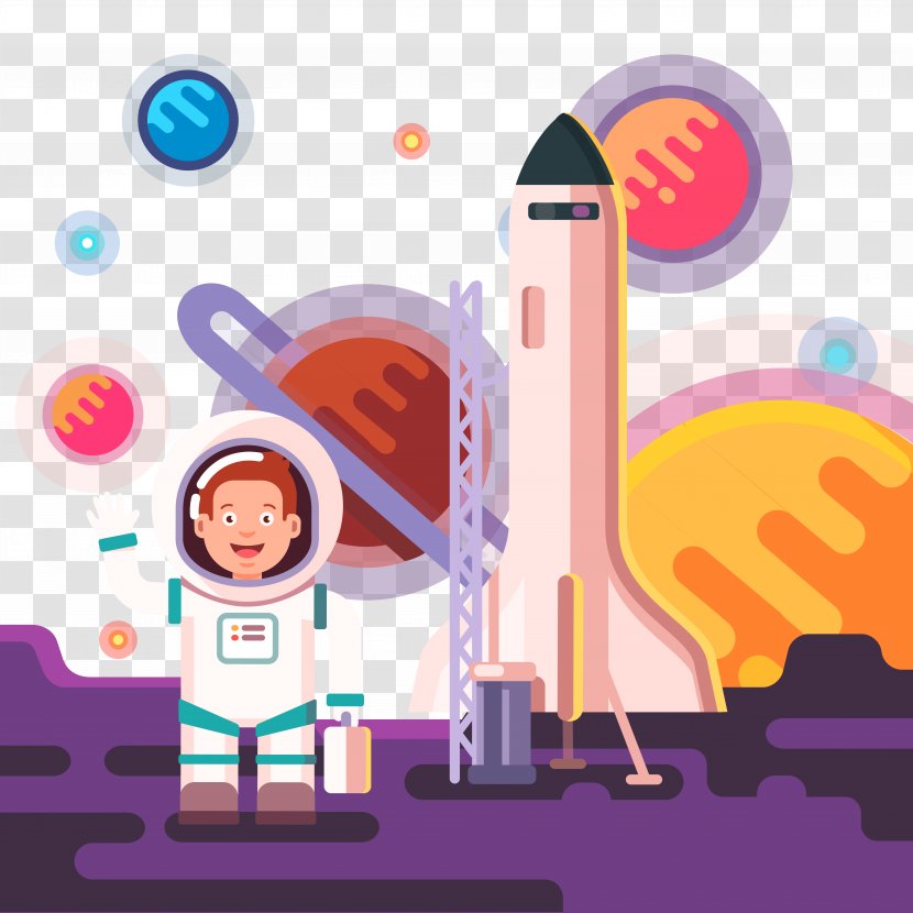 Astronaut Outer Space Spacecraft Cartoon - Suit - Vector Flat Material Transparent PNG