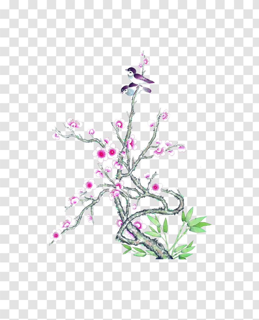 Drawing Ink Wash Painting Plum Blossom - Cherry - Twitter Transparent PNG