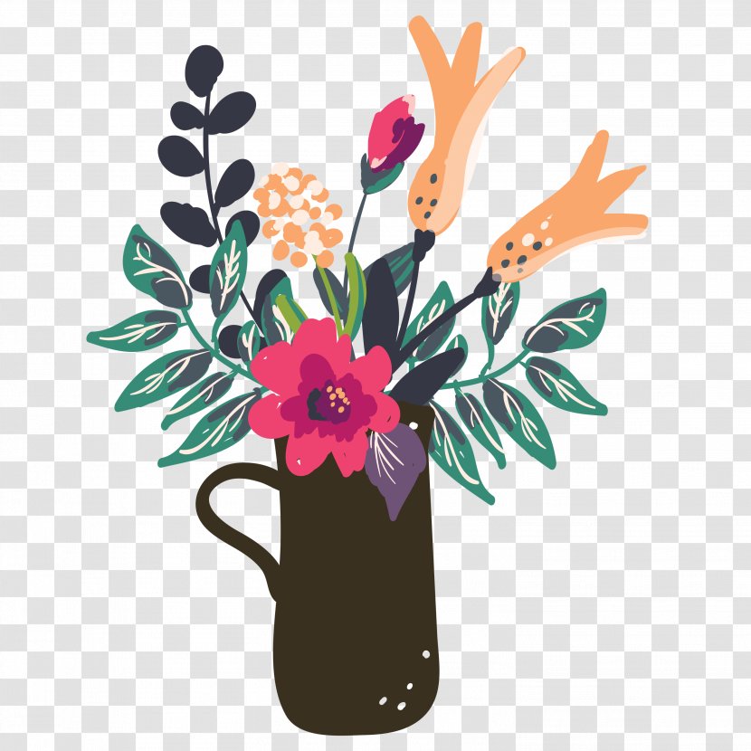 Floral Design Vase Download - Flowering Plant - Black Decorative Transparent PNG