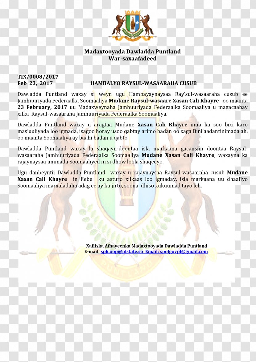 Madaxtooyada Puntland Tukaraq Al-Shabaab Garowe Online Dhulbahante - Paper Transparent PNG