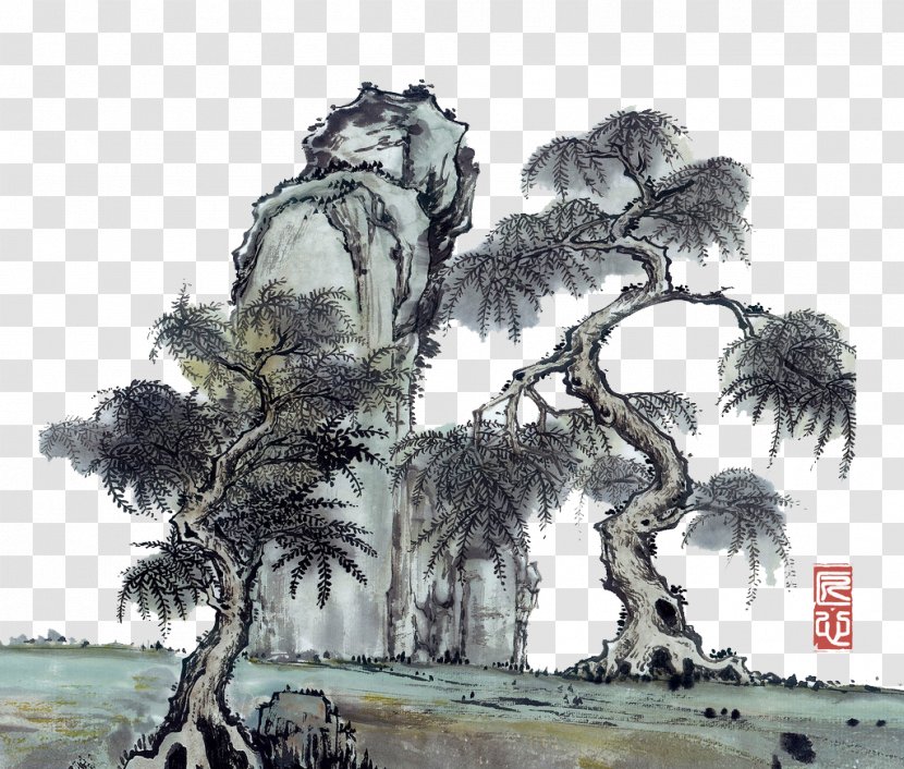 U56fdu753bu5c71u6c34 Ink Wash Painting Chinese - Willow - Hotel Pictures Of Rockery Transparent PNG