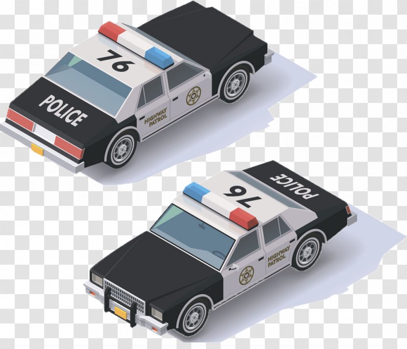 Police Car Isometric Projection Illustration - Automotive Design - Cartoon Hand-painted Transparent PNG