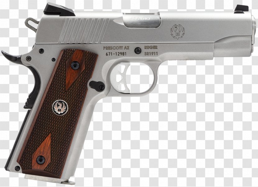 Ruger SR1911 .45 ACP Stainless Steel Taurus PT1911 Firearm - Air Gun - Wood Transparent PNG