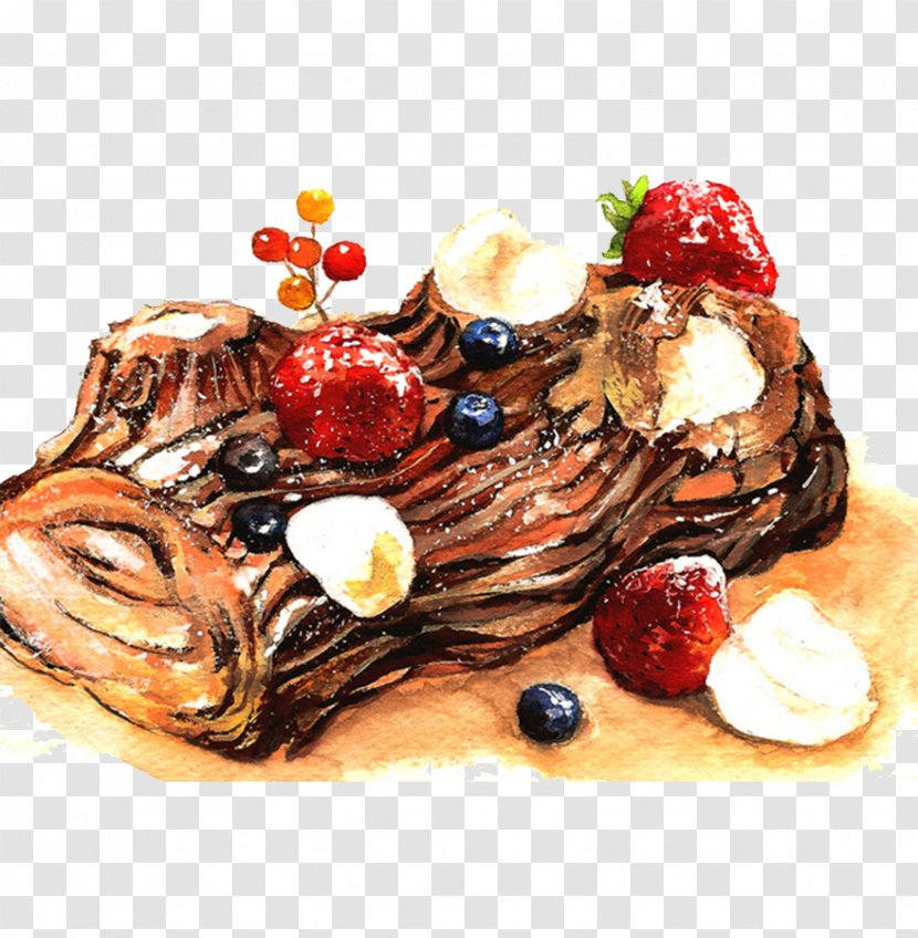 Yule Log Cake Dessert Cream - Fruit - Creative Cakes Watercolor Transparent PNG