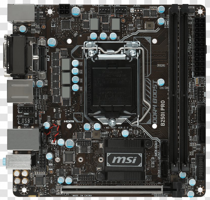 LGA 1151 Motherboard Mini-ITX MSI B250I PRO CPU Socket - Electronics - Cpu Transparent PNG