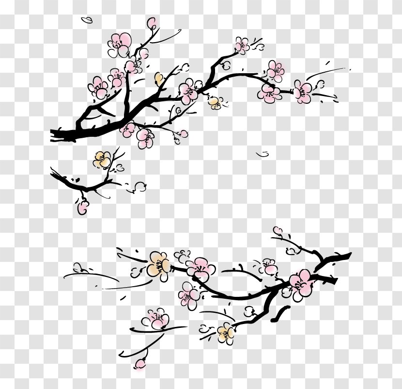 Chinese Painting Illustration - Pink - Ink Plum Transparent PNG