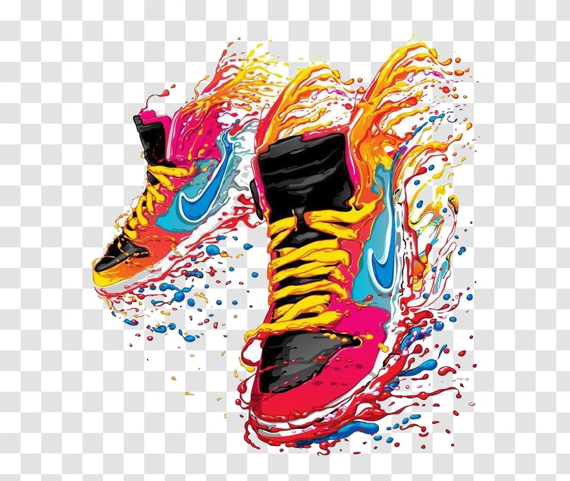 T-shirt Nike Sneakers - Designer - Watercolor Shoes Transparent PNG