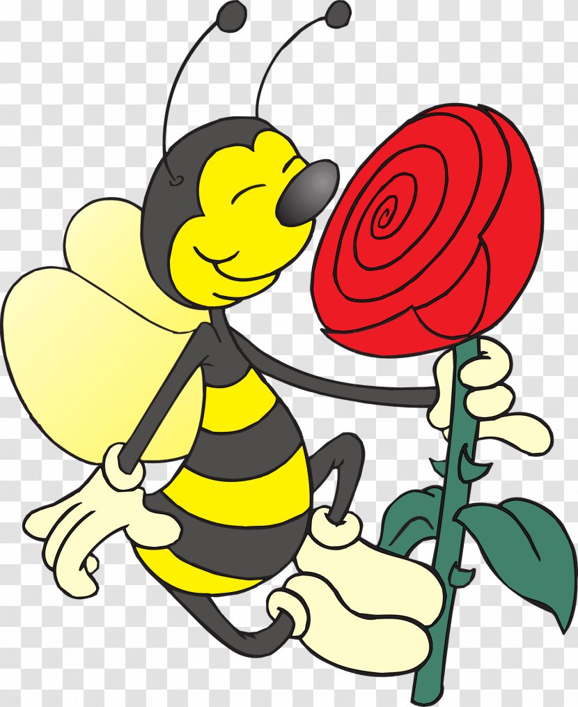 Honey Bee Rose Flower Clip Art - Yellow Transparent PNG